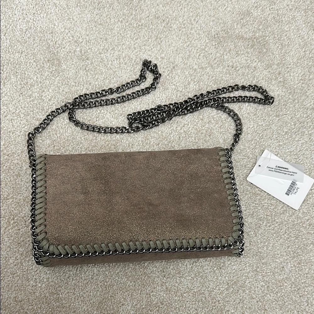 Chain Strap Suede Taupe Crossbody Bag with Gunmetal Hardware NWT